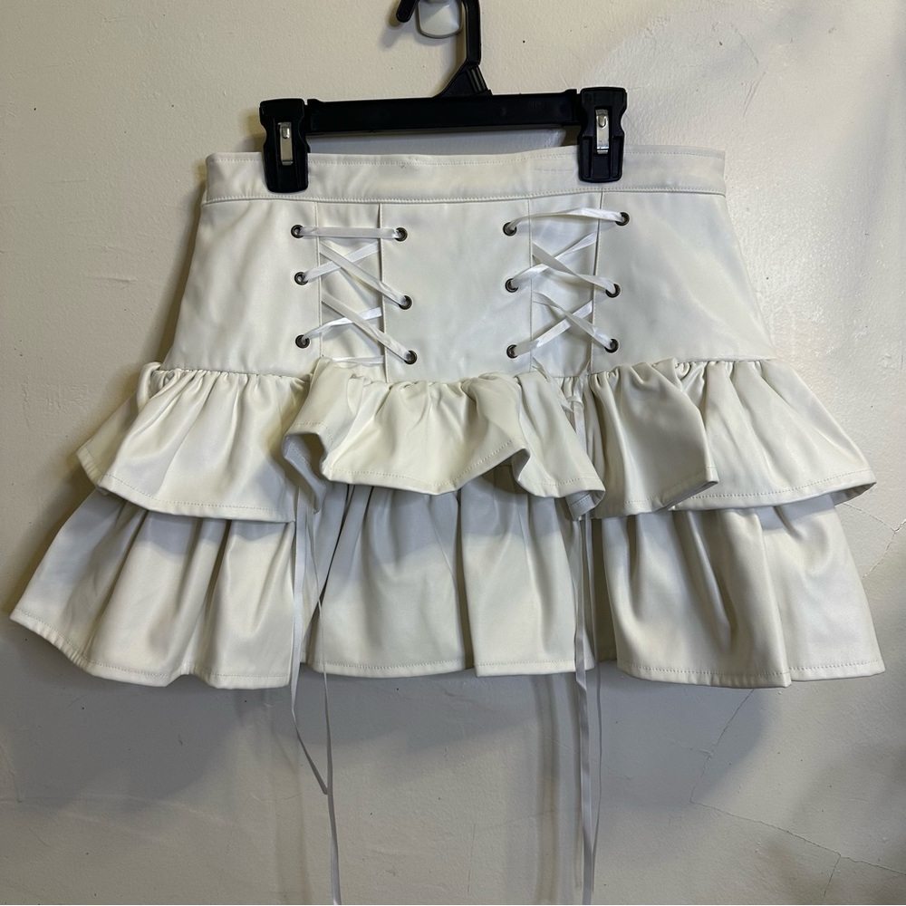Sold!!!! White Ruffled Lace-Up Skirt